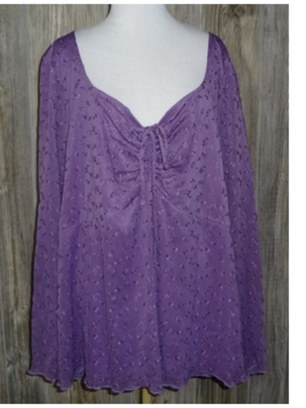Torrid Floral Embroidered Tie Front Top Womens Sz 4 4x 26 Long Slv Purple